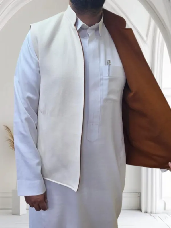 سديري رجالي وجهين جوخ أبيض وبني فاتح