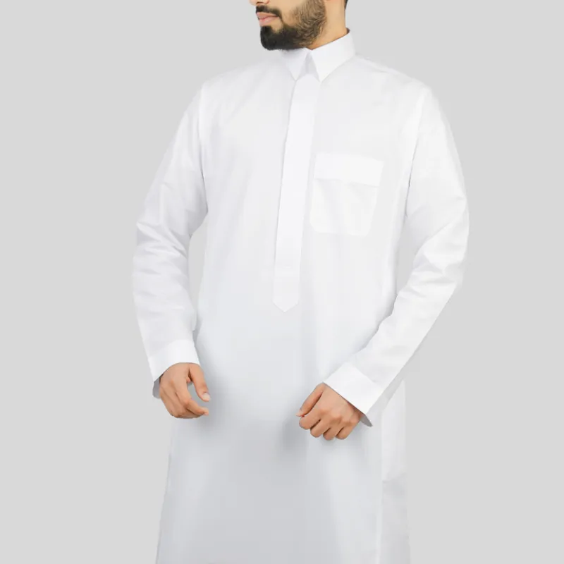 ثوب عربي أبيض قطري فاخر - ثوب أملس